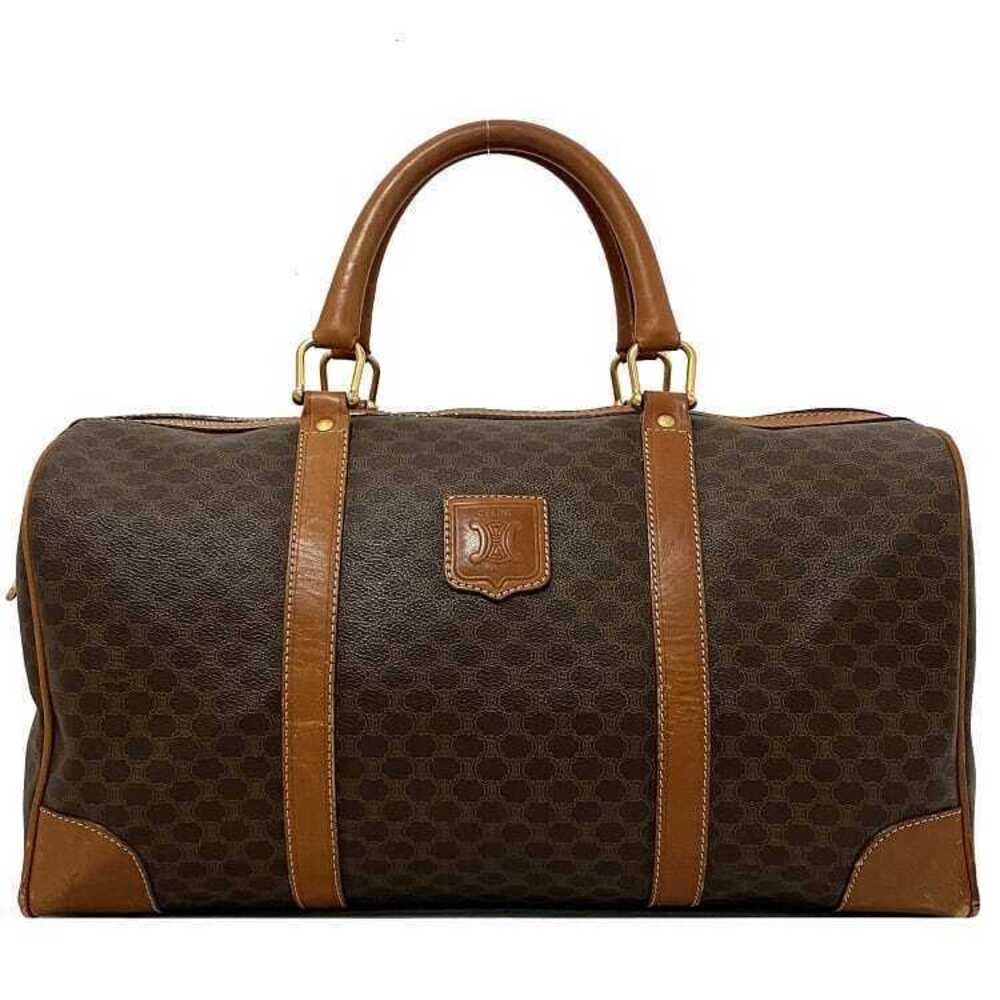 Celine Boston Bag Macadam Handbag Leather Travel Zipper All Over Brown Gold
